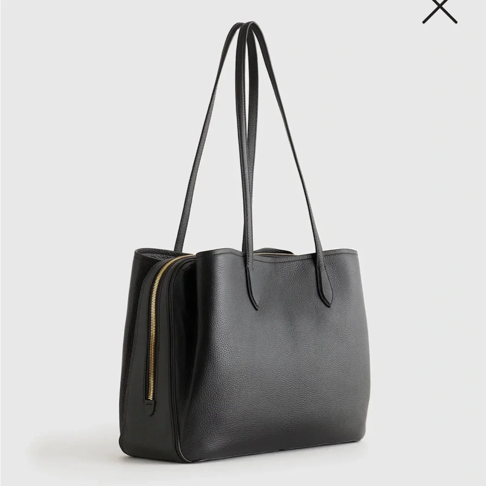 NWOT QUINCE Italian Black Leather Triple Compartment Work Bag - Picture 4 of 13